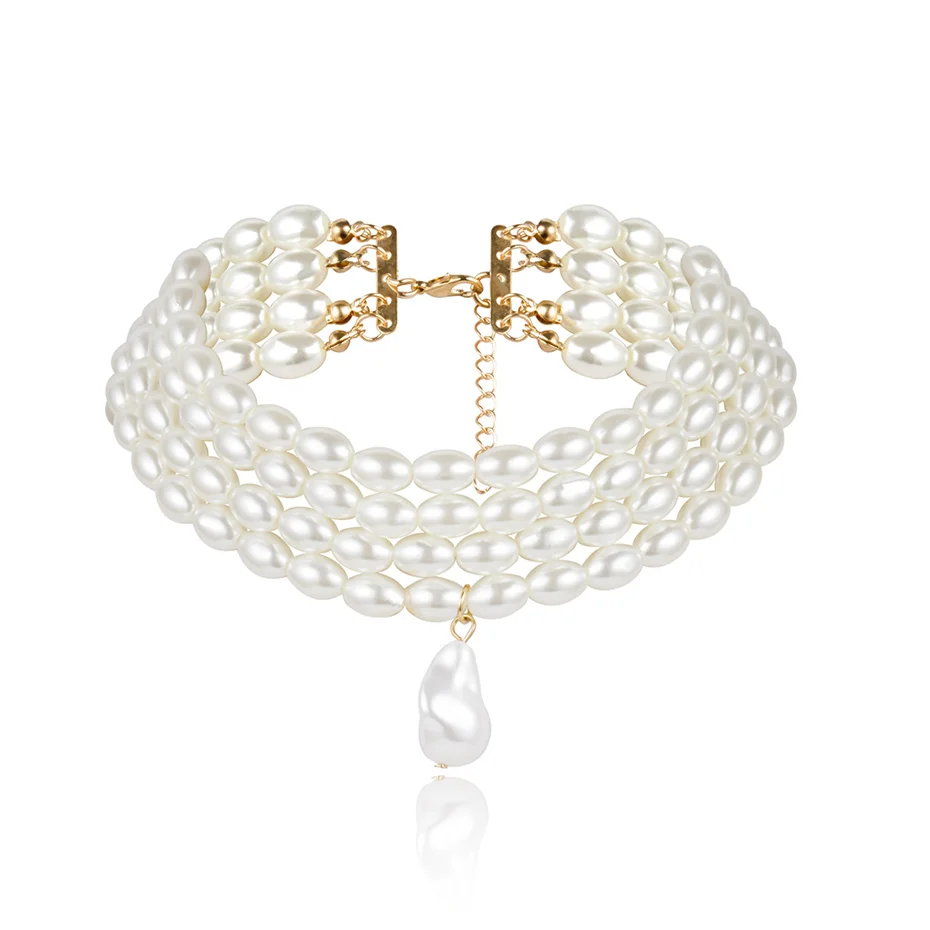 Elegant Irregular Imitation Pearl Choker Necklace Women Bride Multilayer Clavicle Chain Aesthetic Neck Jewelry Wed Accessories