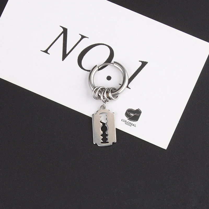 1Pair/2Pcs Blade Chain Tassel Pendant Ear Clip/Buckle Earrings For Women Men Stainless Steel Painless Hip Hop Gothic Pop Jewelry