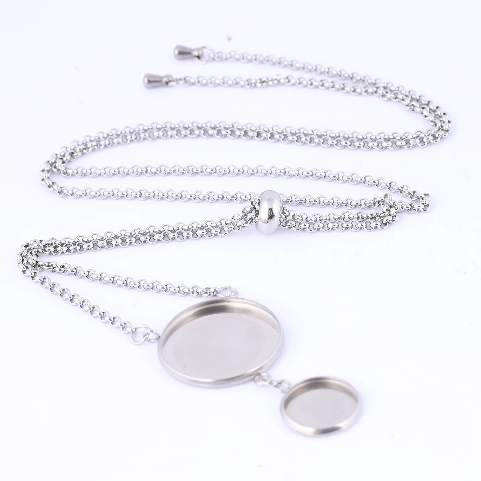 2pcs Stainless Steel 12mm 20mm Cabochon Pendant Base Setting Trays Diy Adjustable Chain Necklace Bezel Blanks For Jewelry Making