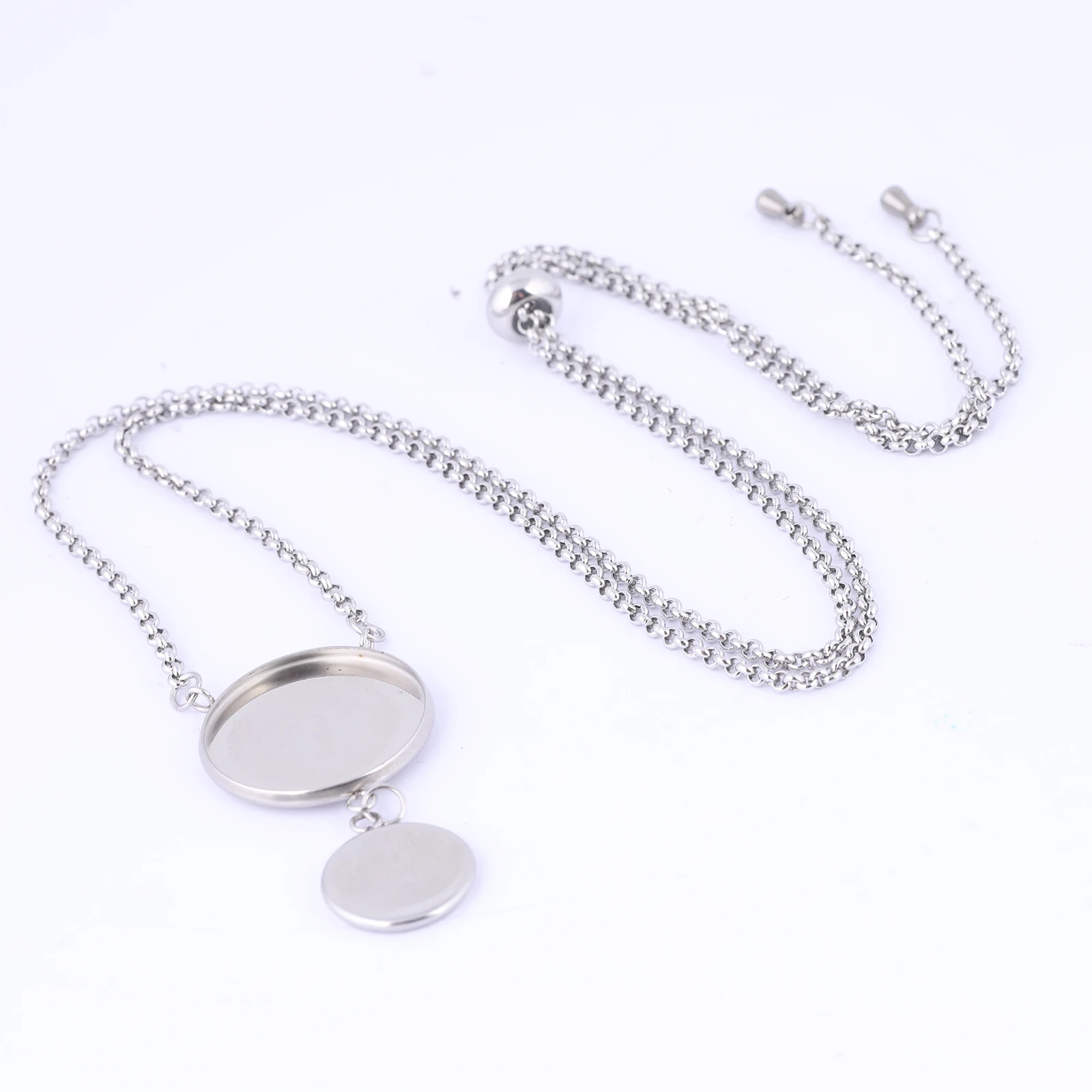 2pcs Stainless Steel 12mm 20mm Cabochon Pendant Base Setting Trays Diy Adjustable Chain Necklace Bezel Blanks For Jewelry Making