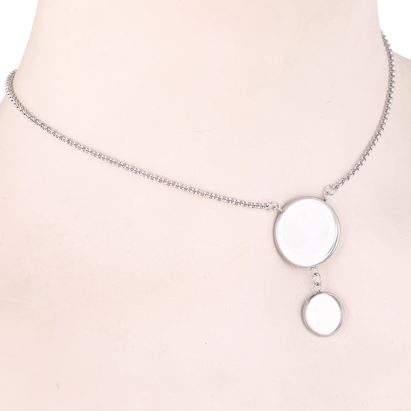 2pcs Stainless Steel 12mm 20mm Cabochon Pendant Base Setting Trays Diy Adjustable Chain Necklace Bezel Blanks For Jewelry Making