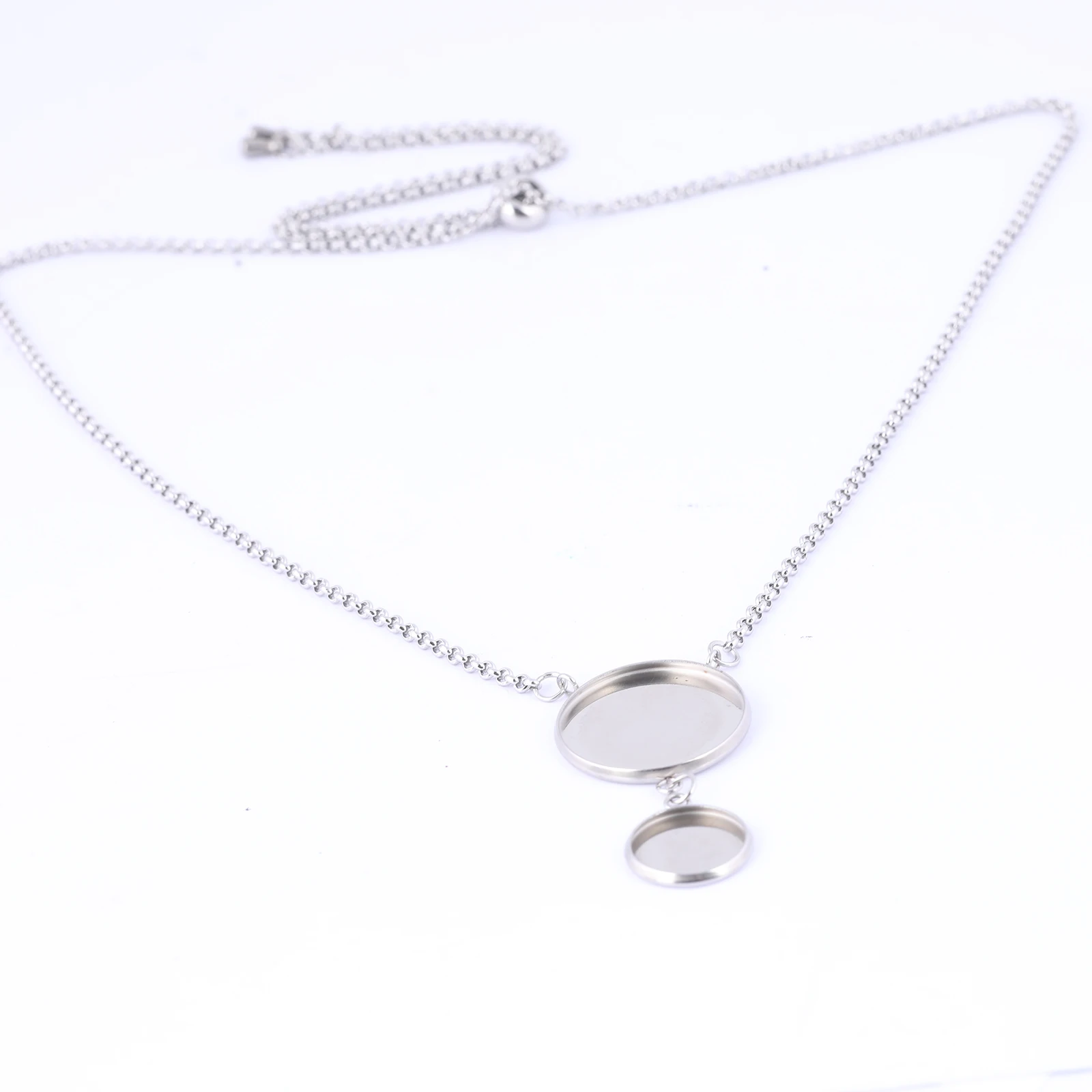 2pcs Stainless Steel 12mm 20mm Cabochon Pendant Base Setting Trays Diy Adjustable Chain Necklace Bezel Blanks For Jewelry Making