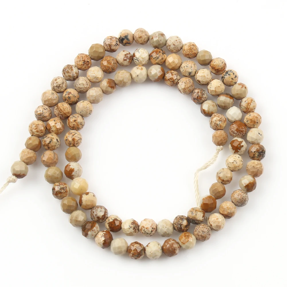 Natural Stone Picture Jasper Beads Round Heart Handmade DIY Loose Spacer Bead For Jewelry Making DIY Charms Bracelet Accessories