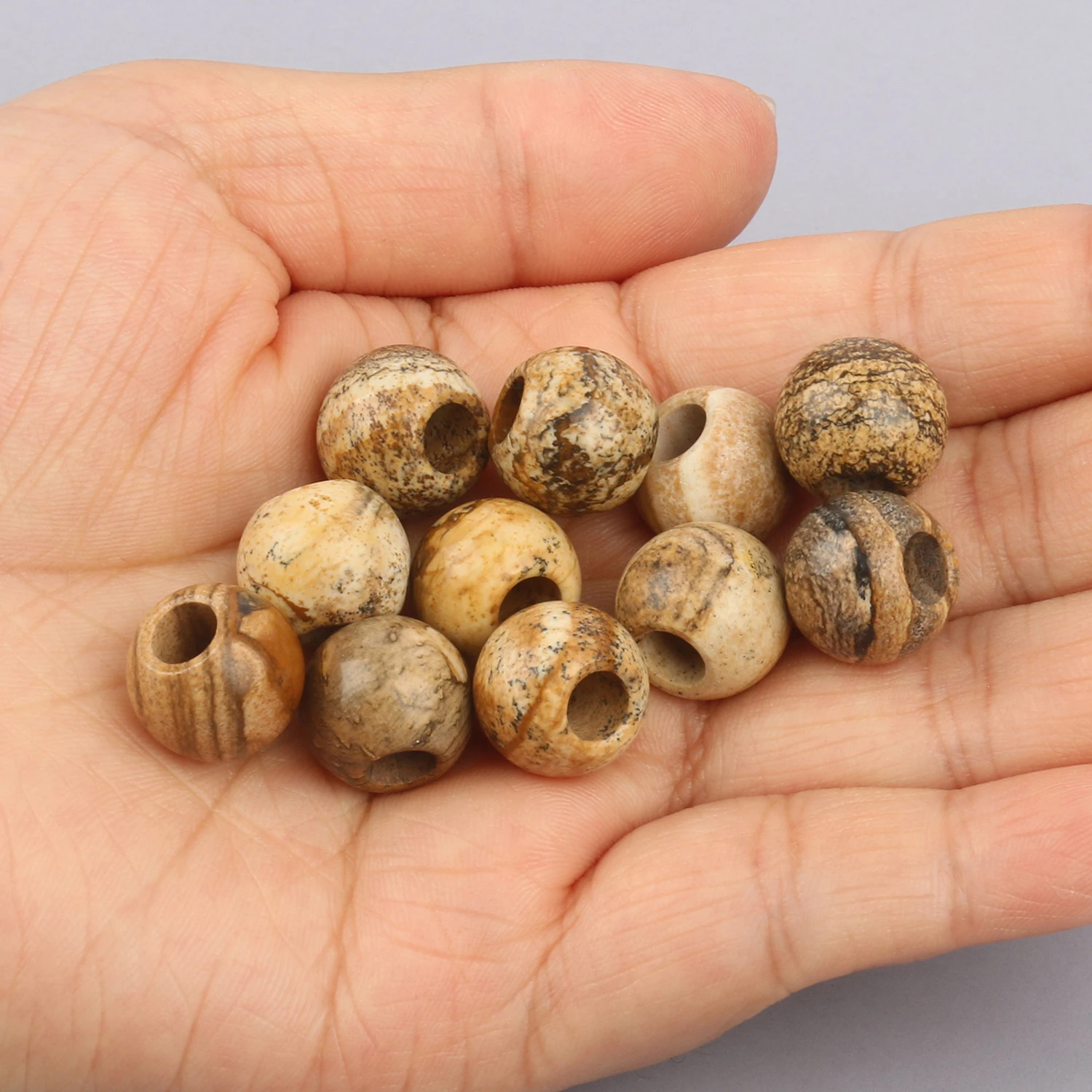 Natural Stone Picture Jasper Beads Round Heart Handmade DIY Loose Spacer Bead For Jewelry Making DIY Charms Bracelet Accessories