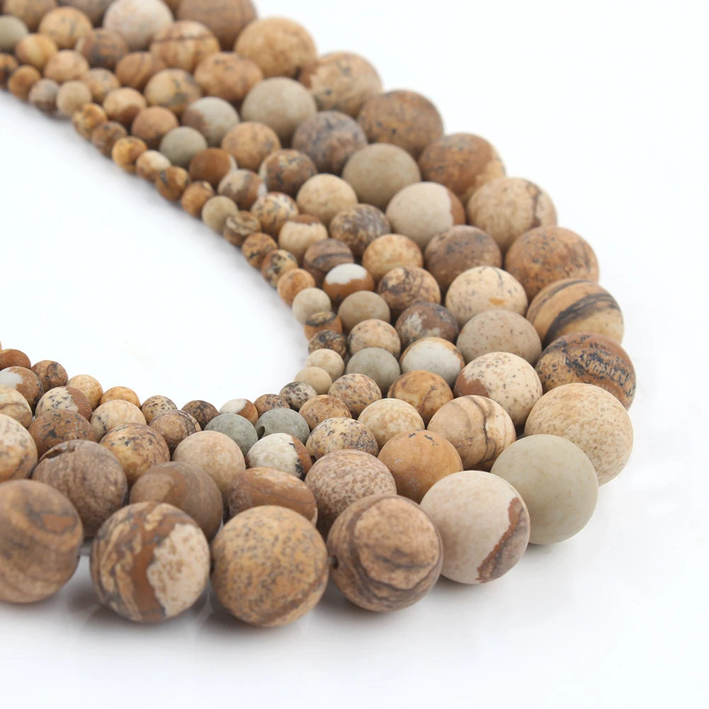 Natural Stone Picture Jasper Beads Round Heart Handmade DIY Loose Spacer Bead For Jewelry Making DIY Charms Bracelet Accessories