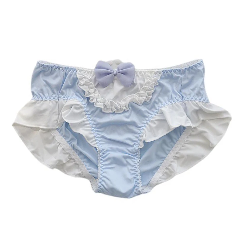 4XL Large Size Cute Lovely Sweety Milk Silk for Busty Women Bow Lolita Princess Style Cosplay Panties High Elasticity Breifs