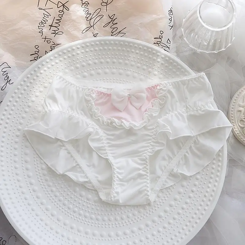 4XL Large Size Cute Lovely Sweety Milk Silk for Busty Women Bow Lolita Princess Style Cosplay Panties High Elasticity Breifs