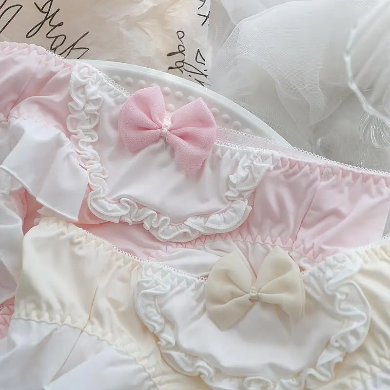 4XL Large Size Cute Lovely Sweety Milk Silk for Busty Women Bow Lolita Princess Style Cosplay Panties High Elasticity Breifs