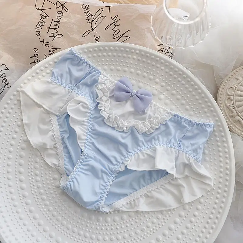 4XL Large Size Cute Lovely Sweety Milk Silk for Busty Women Bow Lolita Princess Style Cosplay Panties High Elasticity Breifs