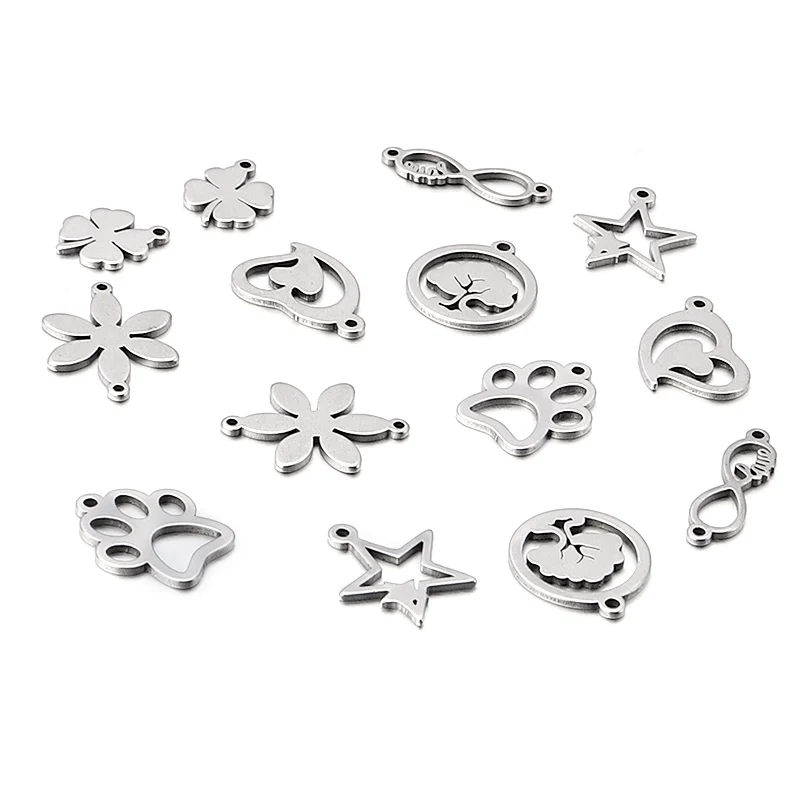10pcs Stainless Steel Styles Charms Ornamen Charm Pendants for Necklace Bracelet Earring Diy Jewelry Handmade Craft Accessories