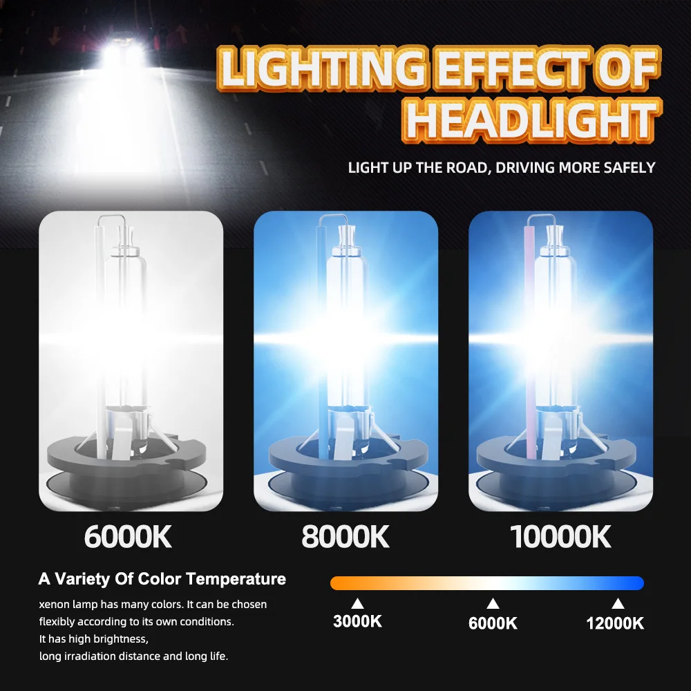 CROSSFOX 2Pcs Car Headlight Bulbs D1S Hi/Lo BI Xenon HID 35W Headlamp Ampoules 4300K 5000K 6000K 8000K 10000K 12000K Auto Lamp