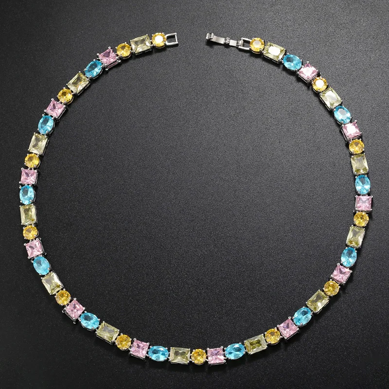 Luxury Women's Necklace Candy Color Geometric Zirconia Necklace/Bracelet Gold Plated Brass Vintage Jewelry Christmas Gift:VL232