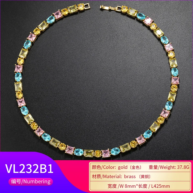 Luxury Women's Necklace Candy Color Geometric Zirconia Necklace/Bracelet Gold Plated Brass Vintage Jewelry Christmas Gift:VL232