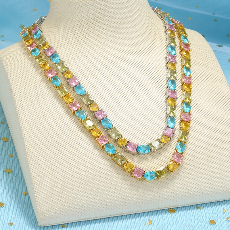 Luxury Women's Necklace Candy Color Geometric Zirconia Necklace/Bracelet Gold Plated Brass Vintage Jewelry Christmas Gift:VL232