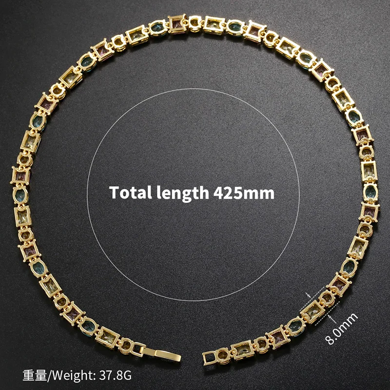 Luxury Women's Necklace Candy Color Geometric Zirconia Necklace/Bracelet Gold Plated Brass Vintage Jewelry Christmas Gift:VL232