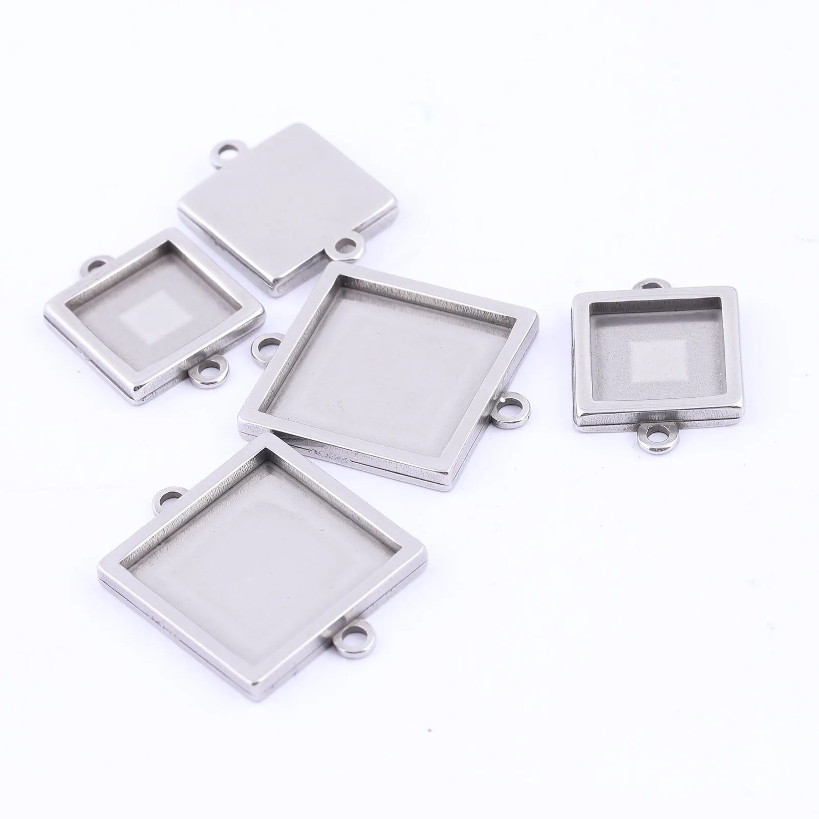 10pcs Stainless Steel 10mm 15mm Square Cabochon Connector Base Settings Diy Bracelet Pendant Bezel Trays For Jewelry Making