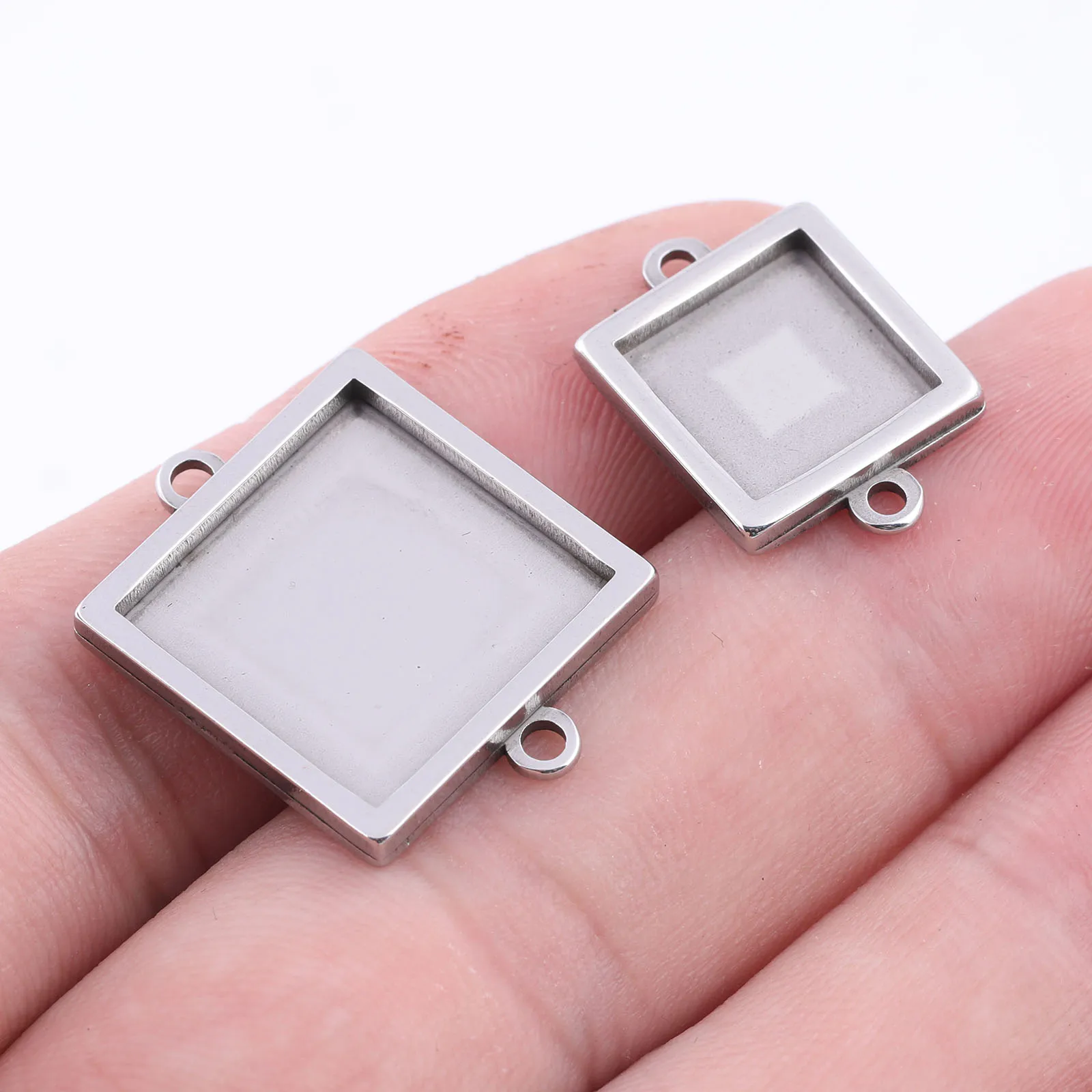 10pcs Stainless Steel 10mm 15mm Square Cabochon Connector Base Settings Diy Bracelet Pendant Bezel Trays For Jewelry Making
