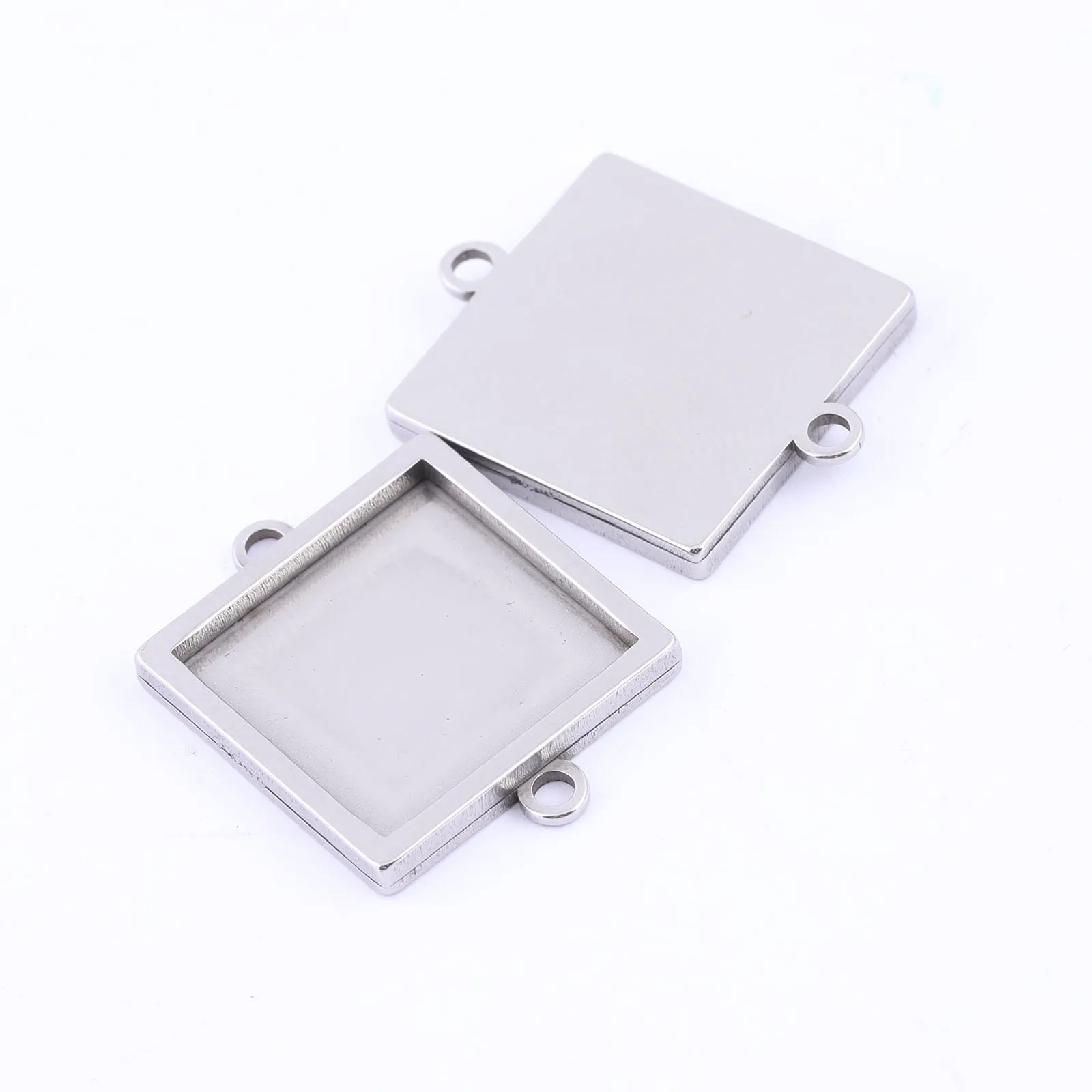 10pcs Stainless Steel 10mm 15mm Square Cabochon Connector Base Settings Diy Bracelet Pendant Bezel Trays For Jewelry Making