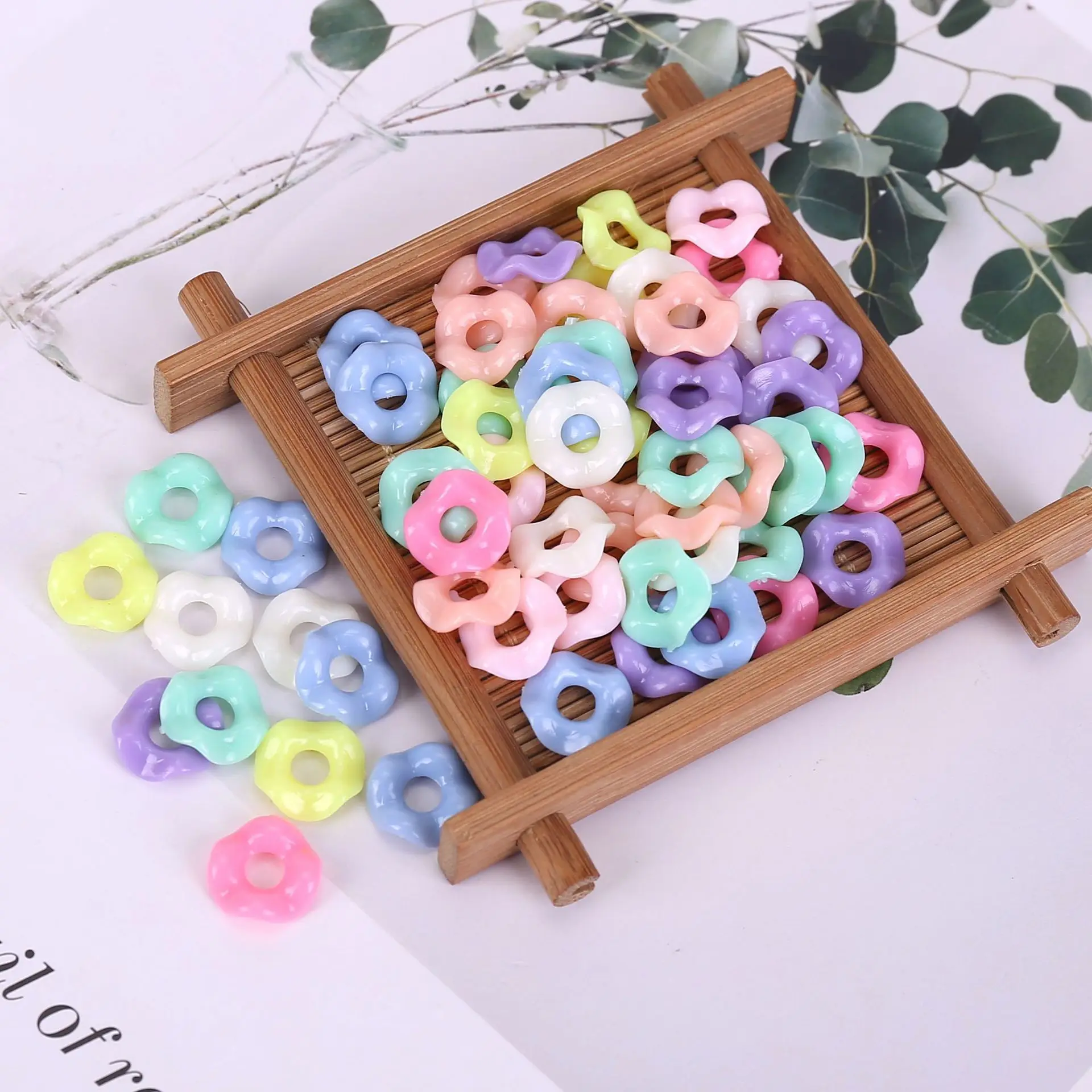 12mm 15mm Acrylic Random Mixed Candy Color Twist Ring Doughnut Shaped Handmade Beads For Jewelry Making DIY Bracelets Necklace