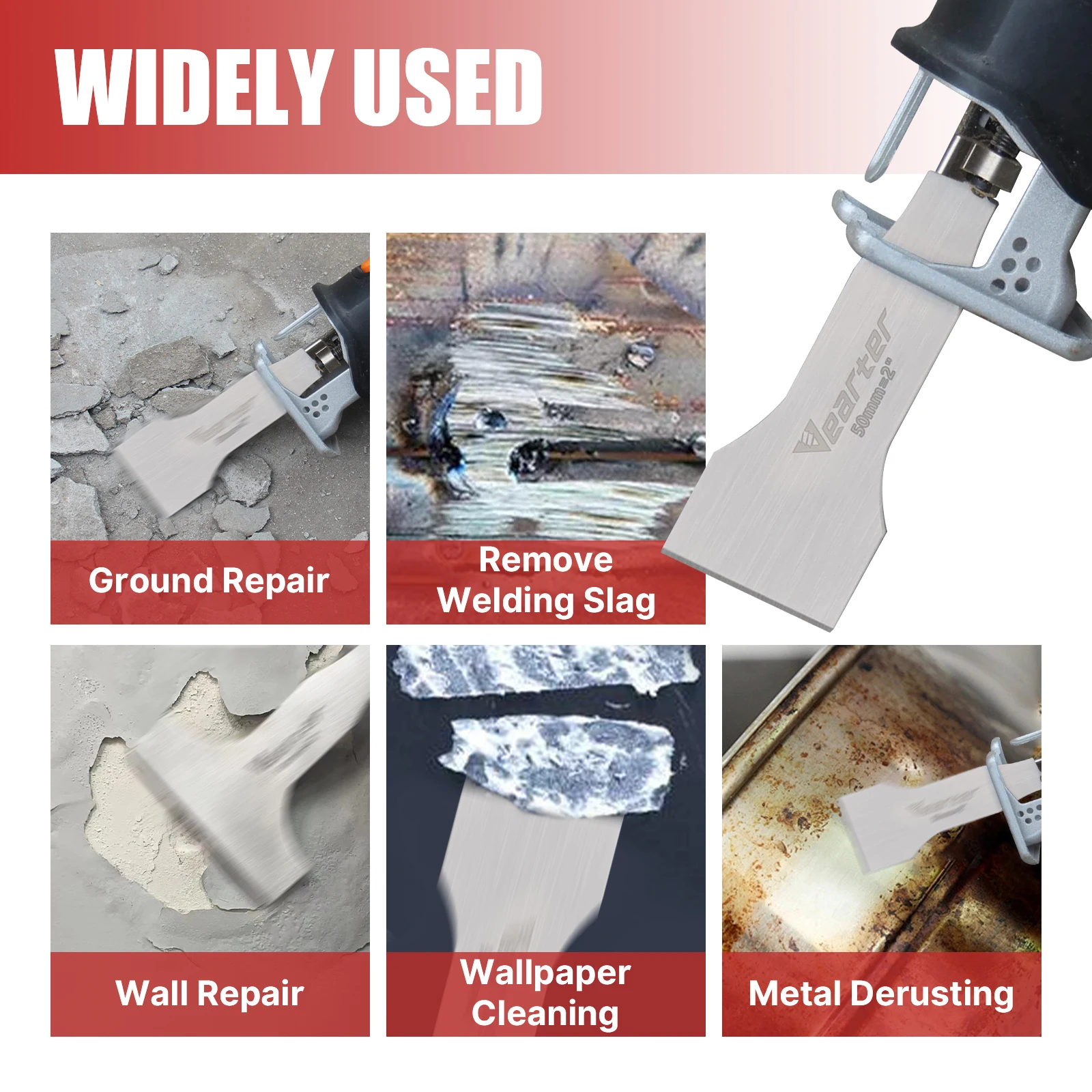 Vearter 30/50/100mm Stainless Steel Reciprocating Saw Blades 140mm Sabre Shovel For Cleaning Removal Tile Grout Glue Gap Tools