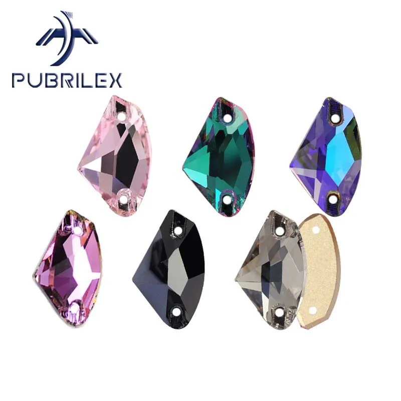 Pubrilex Galactic Shape Sew On Rhinestones Crystal Glass Flatback Chamfered Rhinestone Sewing Strass for Garment Decoration
