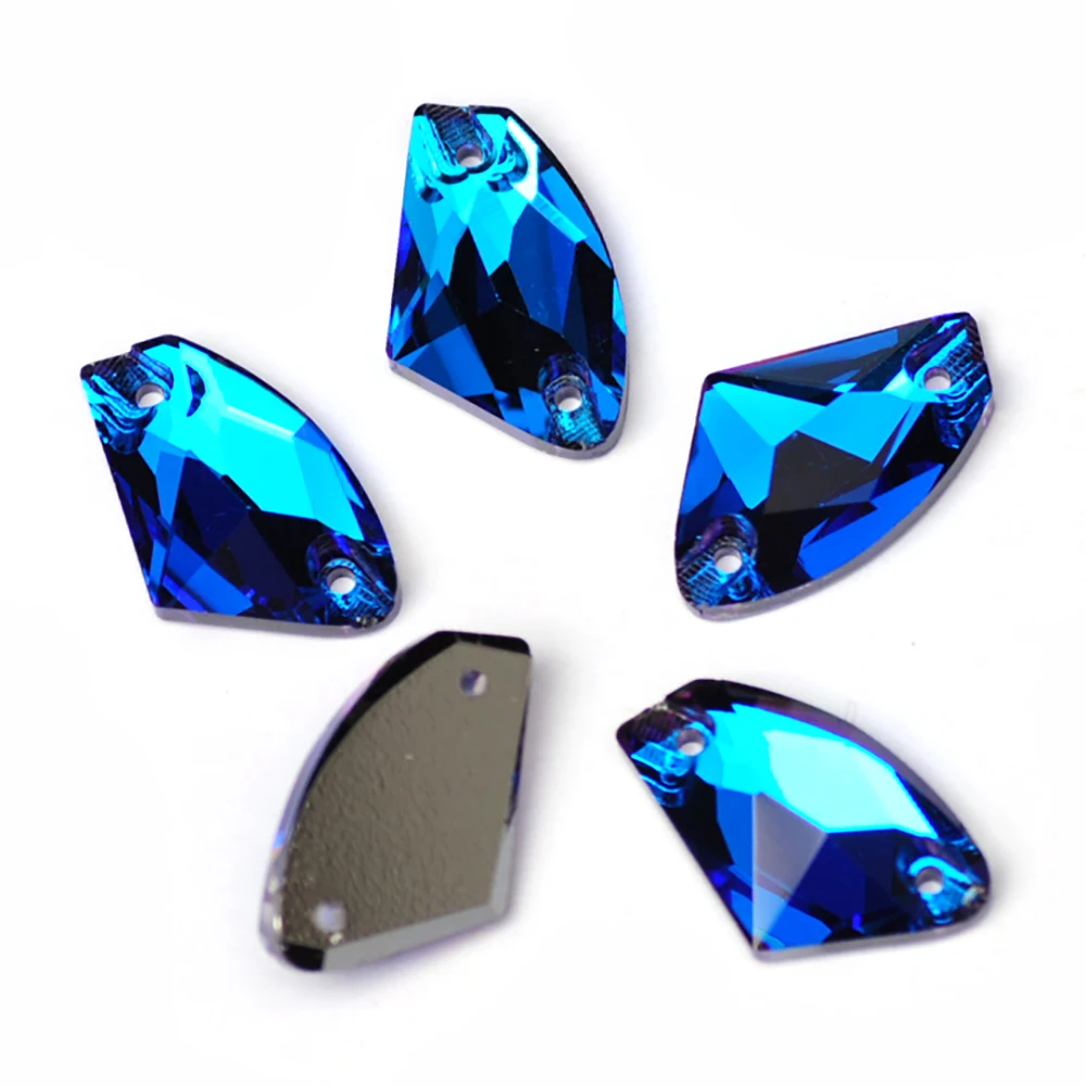 Pubrilex Galactic Shape Sew On Rhinestones Crystal Glass Flatback Chamfered Rhinestone Sewing Strass for Garment Decoration