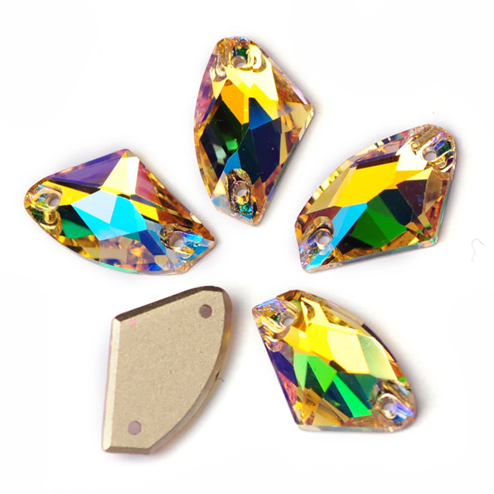 Pubrilex Galactic Shape Sew On Rhinestones Crystal Glass Flatback Chamfered Rhinestone Sewing Strass for Garment Decoration