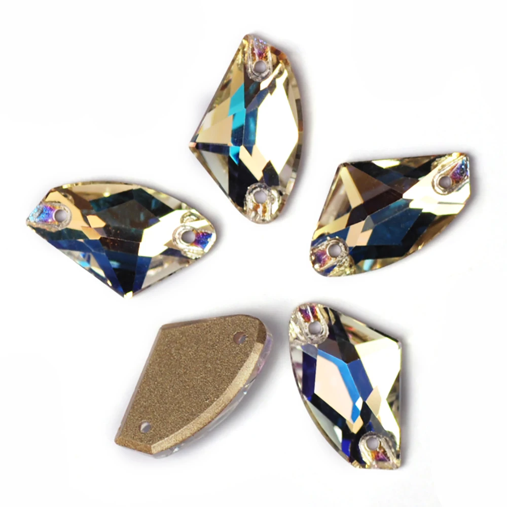 Pubrilex Galactic Shape Sew On Rhinestones Crystal Glass Flatback Chamfered Rhinestone Sewing Strass for Garment Decoration