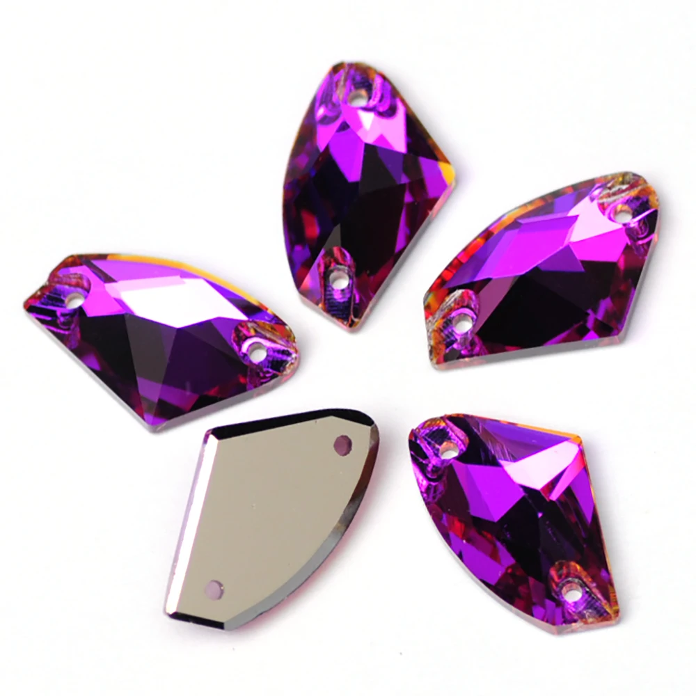 Pubrilex Galactic Shape Sew On Rhinestones Crystal Glass Flatback Chamfered Rhinestone Sewing Strass for Garment Decoration