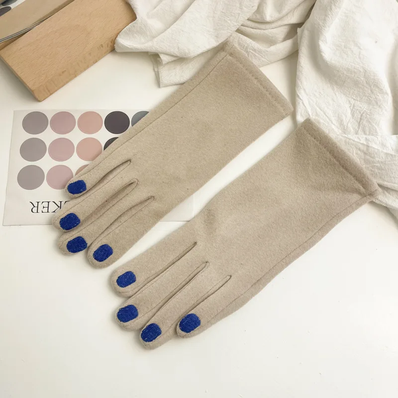 Fashion Nail Polish Gloves Grace Lady Winter Vintage Full Finger Glove Women Thick Driving Touch Screen Warm Mittens Female