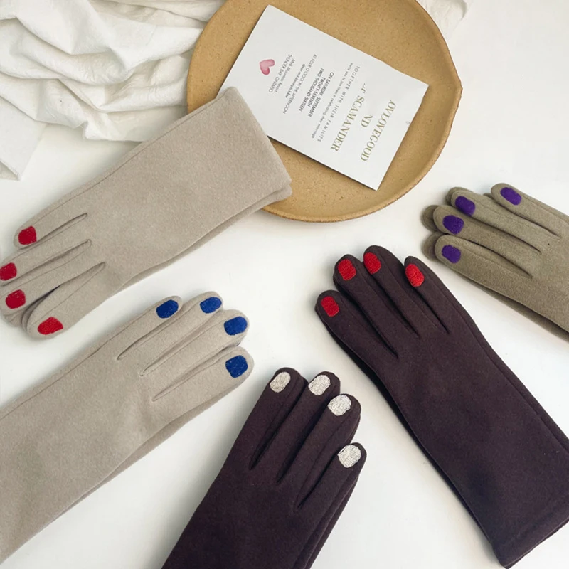 Fashion Nail Polish Gloves Grace Lady Winter Vintage Full Finger Glove Women Thick Driving Touch Screen Warm Mittens Female