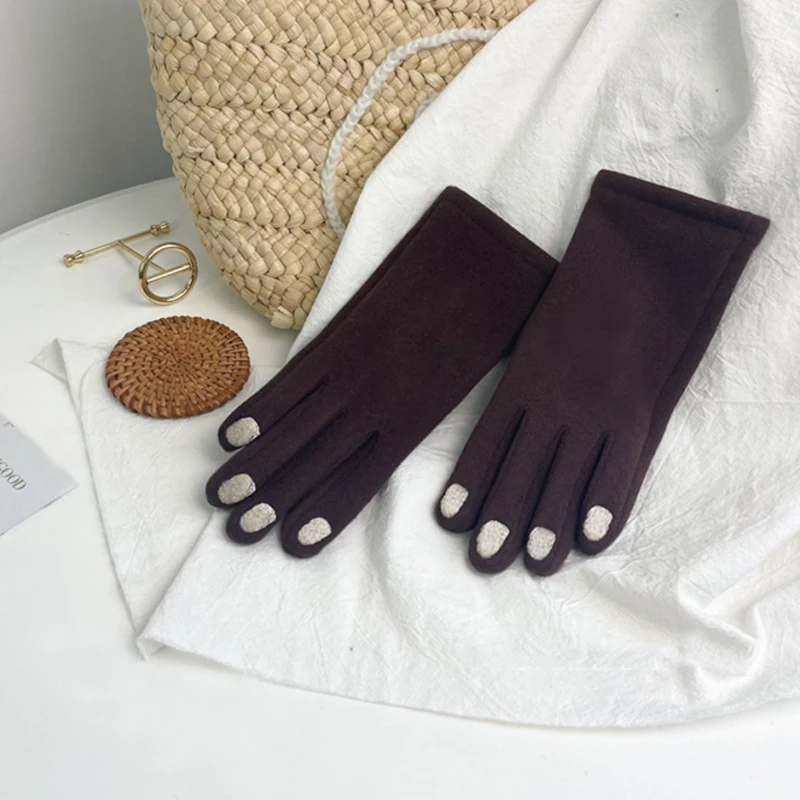 Fashion Nail Polish Gloves Grace Lady Winter Vintage Full Finger Glove Women Thick Driving Touch Screen Warm Mittens Female