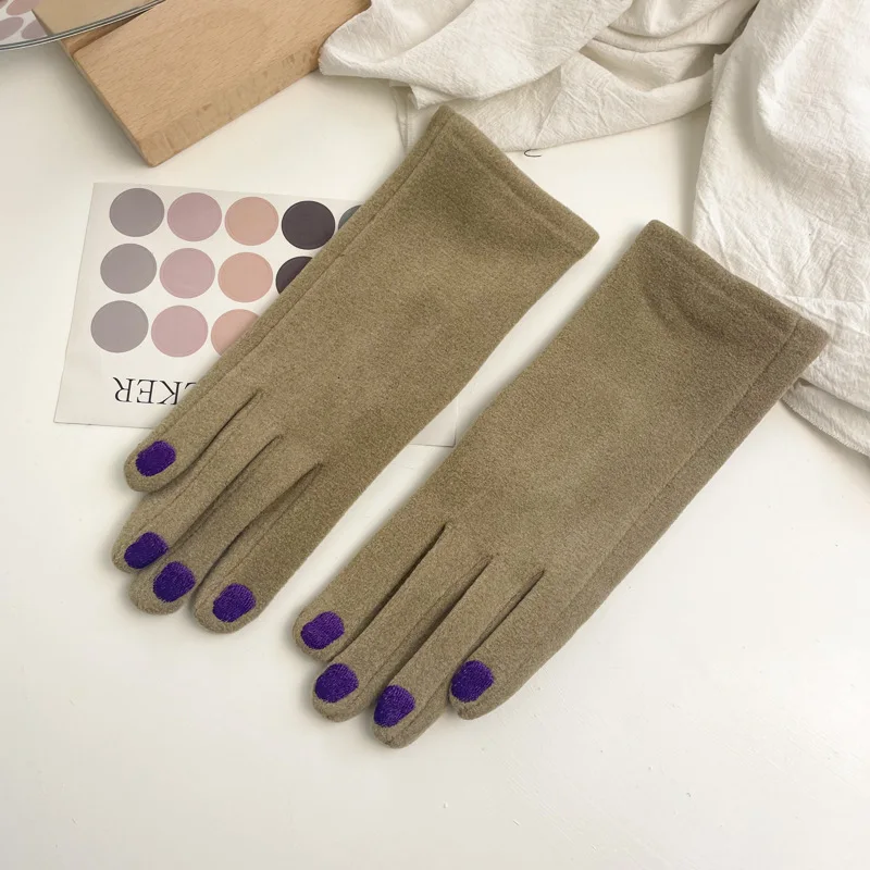 Fashion Nail Polish Gloves Grace Lady Winter Vintage Full Finger Glove Women Thick Driving Touch Screen Warm Mittens Female