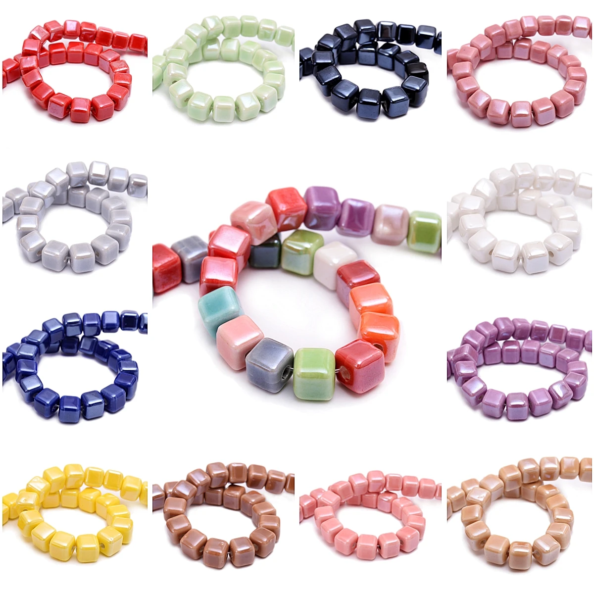 10Pcs 30Pcs 8mm Cube Ceramic Beads Square Shiny Fashion Chines Porcelain Loose Spacer Beads for Jewelry Making Diy Bracelets