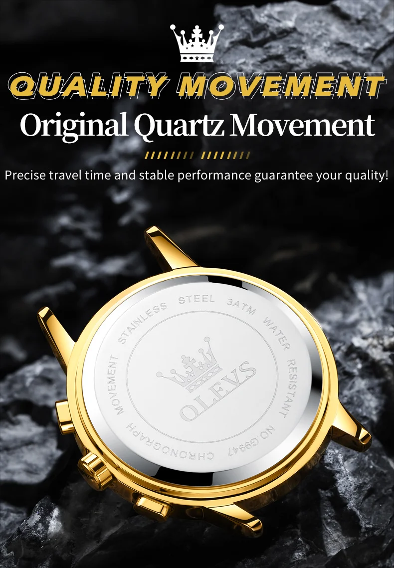 OLEVS 9947 Men's Watches Top Brand Luxury Original Waterproof Quartz Watch for Man Gold Skeleton Style 24 Hour Day Night New