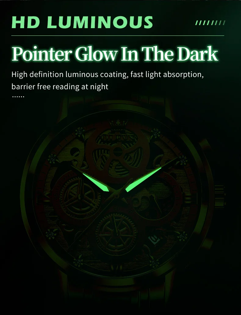 OLEVS 9947 Men's Watches Top Brand Luxury Original Waterproof Quartz Watch for Man Gold Skeleton Style 24 Hour Day Night New
