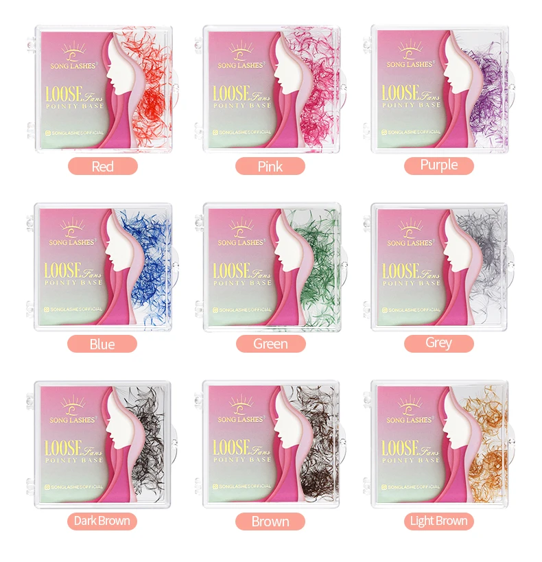 SongLashes 6D 0.07 Thickness Rainbow Promade Volume Fans 500 Colorful Loose Fans Pointed Base Eyelashes Extension