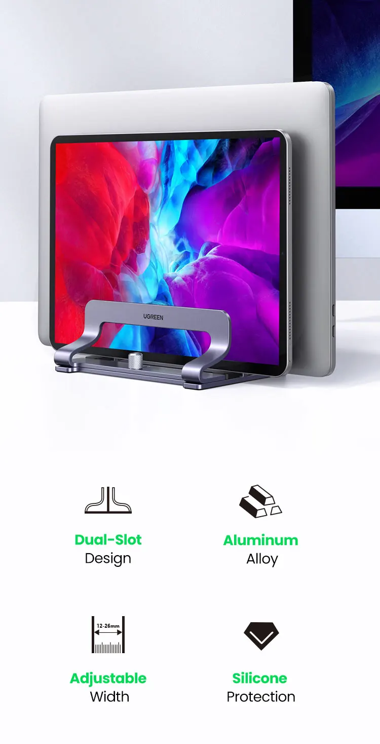 UGREEN Vertical Laptop Stand Holder Foldable Aluminum Notebook Stand Laptop Tablet Stand Support For Macbook Air Pro PC 17 inch