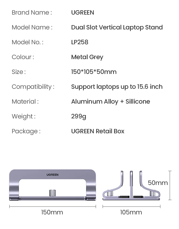 UGREEN Vertical Laptop Stand Holder Foldable Aluminum Notebook Stand Laptop Tablet Stand Support For Macbook Air Pro PC 17 inch