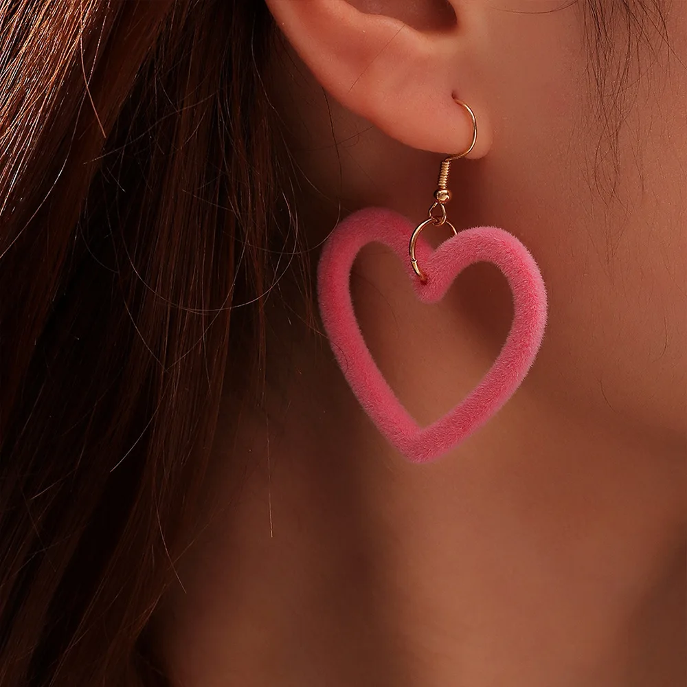 Pink Heart Earrings for Girls Big Heart Hoop Dangle Earrings Pink Earrings Mothers Day Gifts for Women