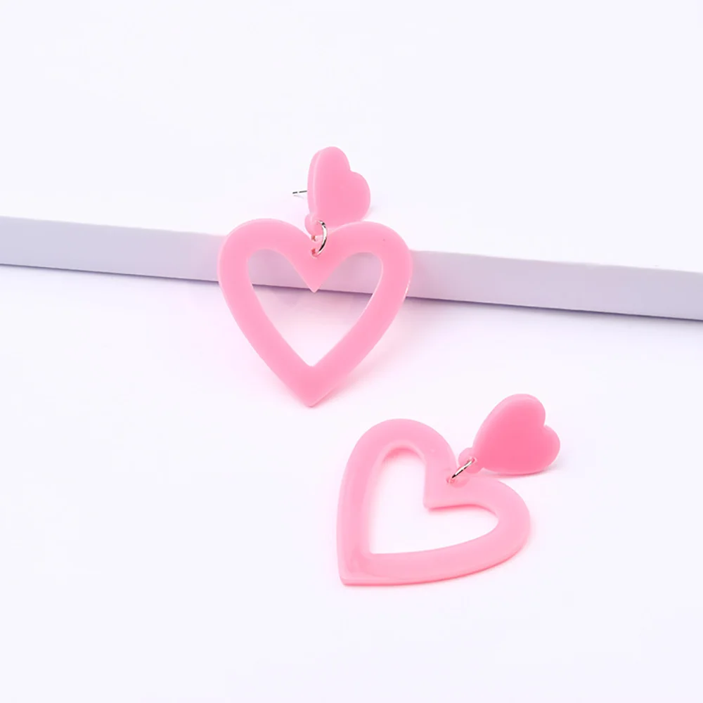 Pink Heart Earrings for Girls Big Heart Hoop Dangle Earrings Pink Earrings Mothers Day Gifts for Women