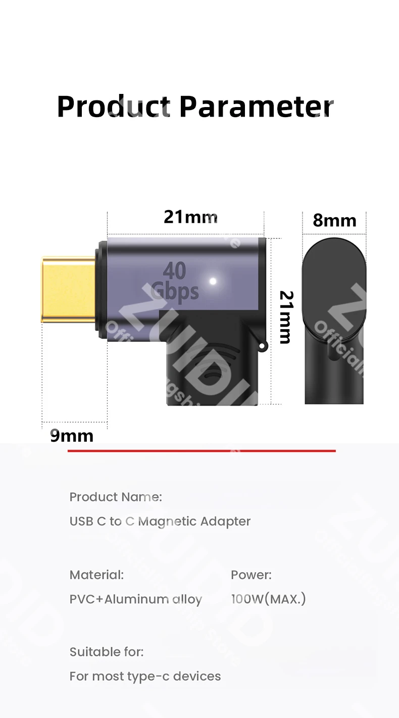Elbow USB4 40Gbps Magnetic Adapter USB C To Type C 100W Fast Charging Magnet Converter Thunderbolt3 8K@60Hz USB Type C Adapter