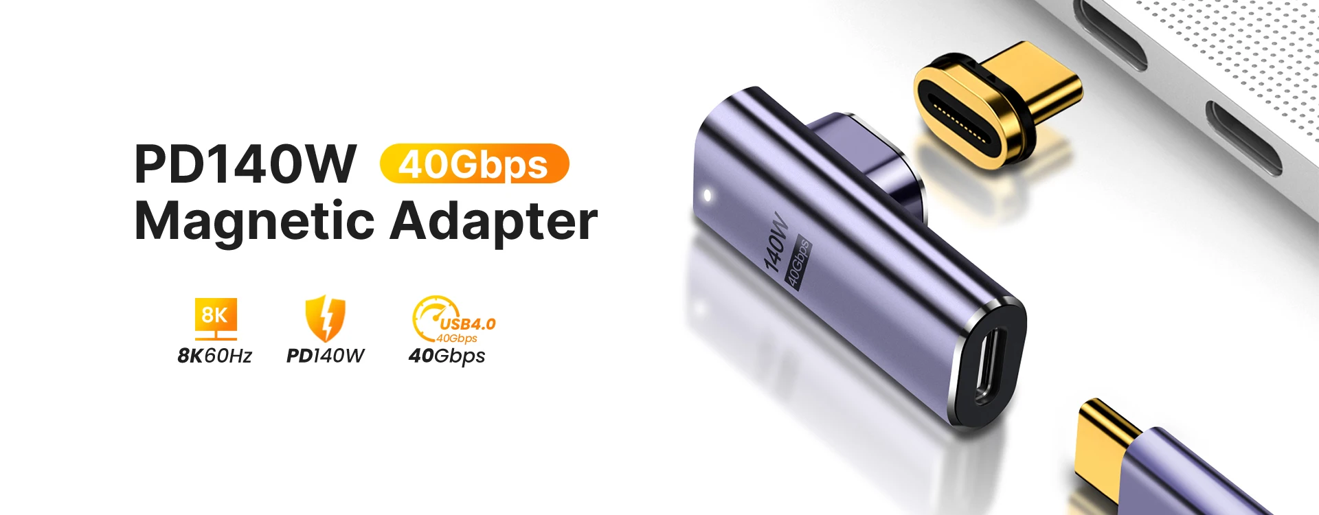 Elbow USB4 40Gbps Magnetic Adapter USB C To Type C 100W Fast Charging Magnet Converter Thunderbolt3 8K@60Hz USB Type C Adapter