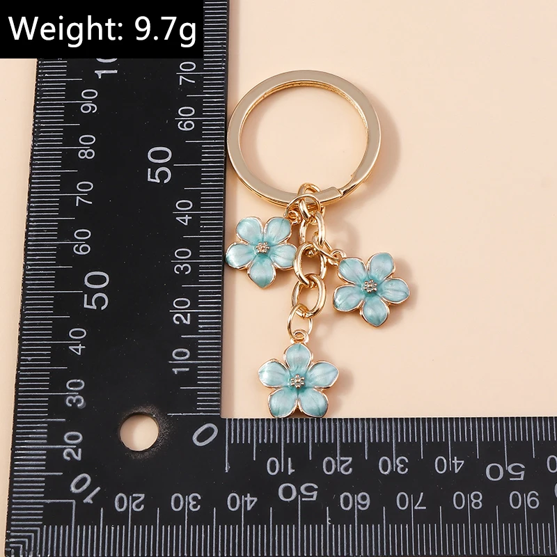 Cute Enamel Keychain Colorful Sakura Flower Key Ring Sweet Key Chains for Women Girls Handbag Accessories DIY Jewelry Gifts