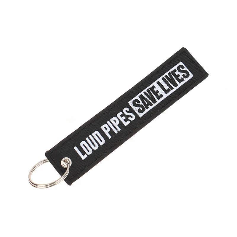 Motorcycle Keychain Car Embroidery Key Chain Gifts Tag Key Fobs Holder Loud Noise Loud Pipes Team Save Lives Keychain