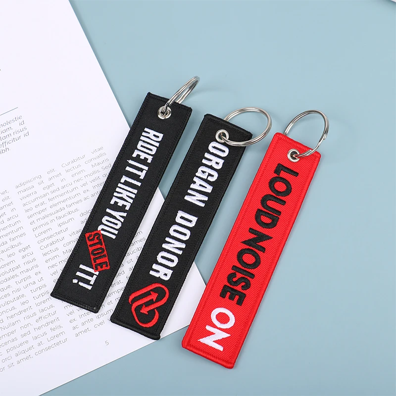 Motorcycle Keychain Car Embroidery Key Chain Gifts Tag Key Fobs Holder Loud Noise Loud Pipes Team Save Lives Keychain