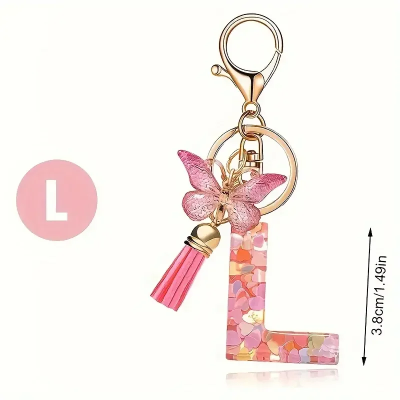 Charms 26 Letter Keychain Butterfly Resin Acrylic leather Tassels key Chain For Women Girl Friend Gift Jewelry DIY Accessories
