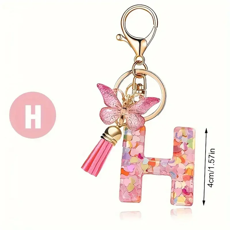Charms 26 Letter Keychain Butterfly Resin Acrylic leather Tassels key Chain For Women Girl Friend Gift Jewelry DIY Accessories