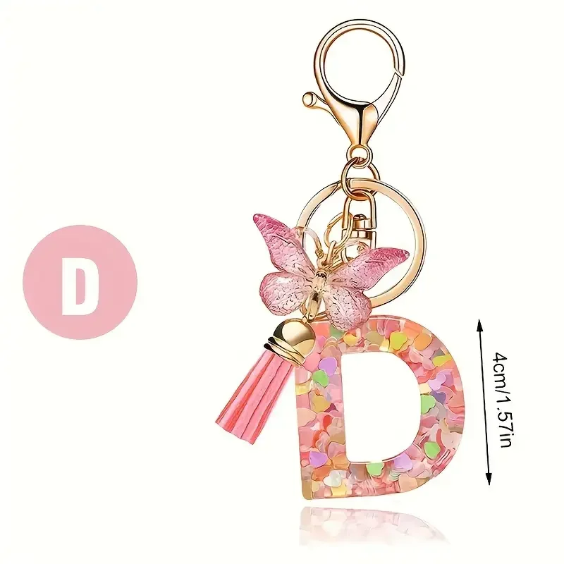 Charms 26 Letter Keychain Butterfly Resin Acrylic leather Tassels key Chain For Women Girl Friend Gift Jewelry DIY Accessories