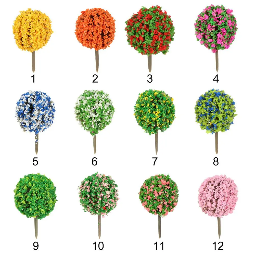 10pcs Plastic Artificial Miniature Flower Tree Scenery Railroad Decoration Building Landscape Model Accessories